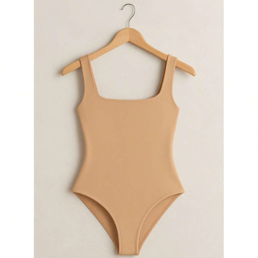 Women's Bori Bodysuit Square Neck Tank Top Thick Strap Basic Casual Blogger Suplex Various Colors Spring Summer - 裸體 - 查看 1