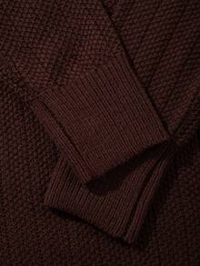 Men's Casual Slim Fit Solid Color Ribbed Vintage Versatile Commuting Polo Collar Zip-Up Long Sleeve Knit Sweater, Autumn/Winter - Coffee Brown - View 6