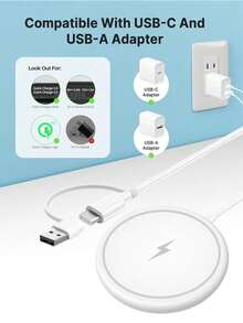 USB-C 15W 磁吸无线充电器，兼容苹果手机 12/13/14/15/16/17 系列；磁吸无线充电器；磁吸无线充电板，兼容苹果手机 17/16/15/14/13/12/11 Pro Max；迷你桌面充电器；USB-A PD 磁吸快充站 - 白色 - 查看 6