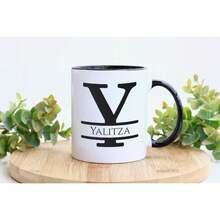 Personalized Monogram Coffee Mug, Initial Letter M Customized For Women Men Girls Boys Dads Moms Friends, Taza De Café Personalizada Con Monograma, Letra Inicial Black Handle Mug Letter M 11oz - 初始 Y - 查看 3