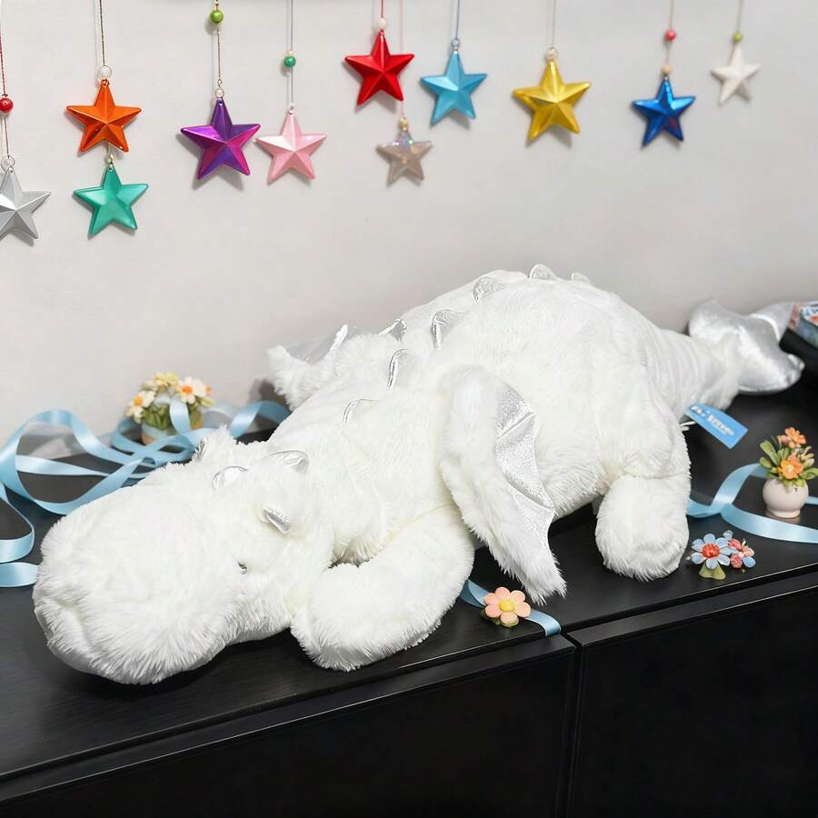 Weighted Dragon Stuffed Animal 35.4" , Medium White Weighted Plush Dragon Toy For Kids And Adults Gifts - 白色 - 查看 1