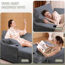 Dragonpad Oversized Chaise Lounge Chair With Storage Ottoman And 3 Soft Pillows, Corduroy Sofa Bed Cloud Couch Sofa For Living Room, Bedroom ﻿ - Grey - View 8
