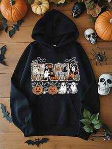 Men's Halloween Hoodie - Spooky Ghosts, Pumpkins, Bats, MAMA Graphic - Red Casual Pullover Sweatshirt -  Pocket Hooded Sweatshirt For Fall, Halloween Parties - Machine Washable Gift For Him, Halloween Clothes, Fall Seasonal Wear, Festive Design,Fall Hoodies,Men's Fall Clothes,Street Wear,Halloween,Mens Hoodies,Y2k Clothes,Jesus Hoodie,Thanksgiving Day,Nightmare Before Christmas,Christmas - 黑色 - 查看 1