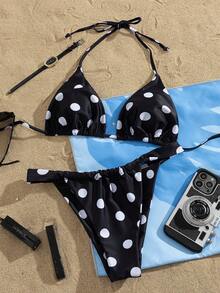 Women's Spring/Summer Bikini Swimsuit, Fashionable Casual Polka Dot Print High Elasticity Fabric, High-Cut Sexy Swimwear, Suitable For Valentine's Day, Easter, Carnival And Pool Parties, Beach Vacation - Multicolor - View 6