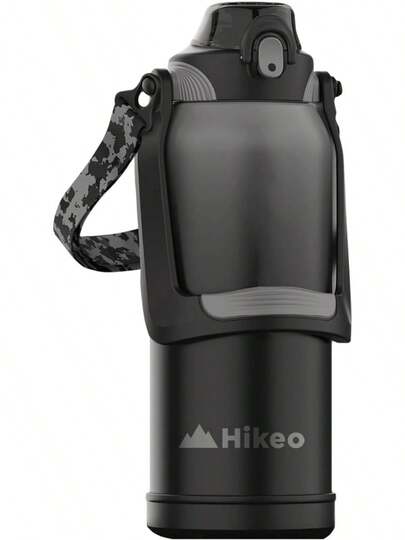 Termo para Agua de 2 Litros de Acero Inoxidable Ultra Resistente, con Manija, Popote y Correa Ajustable, Hermético con  de Bloqueo, Agua Fría Hasta 24 Horas y Caliente Hasta 20 Horas