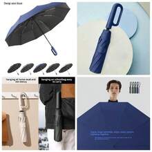 - Paraguas plegable de de viaje, 10 costillas, apertura y cierre automtico, mochila ligera porttil, sombrilla de coche para exteriores, sollluvia, proteccin anti 99, UPF 50, - Azul Marino - Ver 1