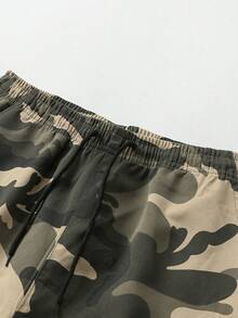 Pantaloni jogger cargo negri pentru bărbați, model camuflaj - Pantaloni tactici casual cu manșete elastice și buzunare utilitare