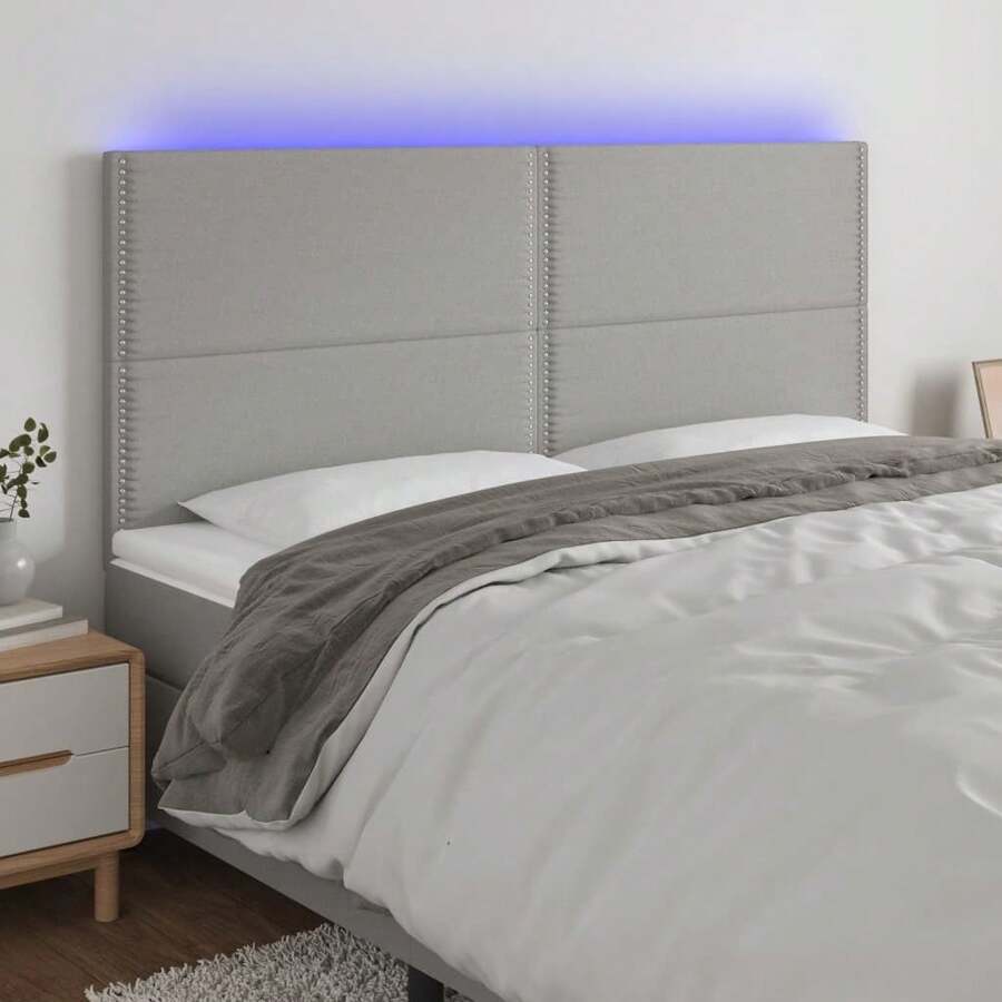 vidaXL Testiera a LED Grigio Chiaro 180x5x118/128 cm in Tessuto - Grigio - Visualizzare 1