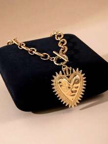 1 Piece Of Retro Simple Heart-Shaped Openable Sunflower Pendant Necklace, Classic OT Handmade Chain Fashionable Women's Exquisite Fashion Jewelry Metal Necklace Suitable For Daily Wear, Valentine's Day, Party, Gift Giving, Christmas, Back To School Season, Thanksgiving, New Year, New Year's Eve - Multicolor - View 4