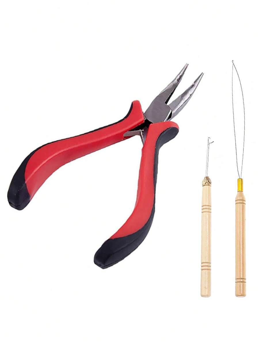 3件套接发钳套装，包括接发钳、迷你接发工具、微环接发珠工具、微环接发针和珠子涂抹器工具，适用于接发或羽毛接发。