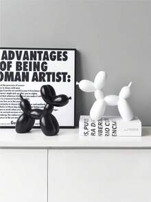 气球狗雕塑，现代艺术家家居装饰雕像，家居摆件，时尚动物艺术品，适合摆放在咖啡桌或厨房，与房间颜色和谐搭配，金属质感黑白狗雕塑