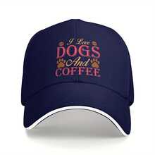 I Love Dogs And Coffee "Baseball Cap - Casual Unisex Hip Hop Cap, Light And Durable, Simple Design, Suitable For Summer Wear, Outdoor Casual Baseball Cap, Especially For Fishing Activities, A Great Choice For Holiday Gifts! - Navy Blue - View 2