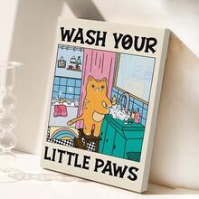 1 cartellone murale in tela, Lava le tue zampine, cartellone con uno stile artistico unico che raffigura un gatto vicino al lavandino, adatto per la decorazione artistica in camere da letto, soggiorni o appartamenti. Include regali di murali senza cornice o con cornice, estetica per la decorazione della stanza, decorazione della parete, decorazione vintage della stanza e raffinata decorazione della parete.