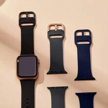 Sport Band Compatible With Apple Watch Bands 46mm 49mm 45mm 44mm 42mm 41mm 40mm 38mm, Soft Silicone Wristband Replacement Strap With Classic Clasp For I Watch Series 10 9 Ultra SE 8 7 6 5 4 3 For Women Men - 午夜藍 - 查看 4