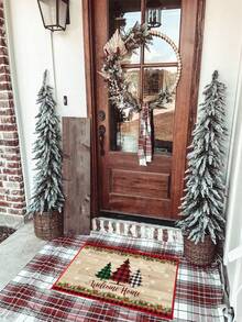 1 pieza Felpudo de bienvenida navideño, alfombra con patrón de árbol de Navidad y copos de nieve, felpudo decorativo navideño antideslizante y lavable para interiores y exteriores, decoración de fiesta de Navidad, decoración navideña, felpudo decorativo de cocina, decoración del hogar, decoración navideña 2025