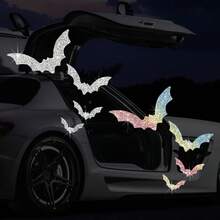 1pc Glossy Reflective Bat & Star Vinyl Decals - Self-Adhesive Cartoon Stickers For Cars, Motorcycles, Laptops - Vibrant Multi-Color Sparkle Design, Easy Apply & Remove, One-Time Use