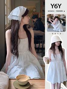 2025 New French Autumn Bestseller White Embroidered Casual A-Line Slip Dress For Women
