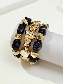 Altistry 3pcs/Set Fashionable Retro Exaggerated Bohemian, Thick Multi-Layer Acrylic Beaded Bracelet, Suitable For Women - Multicolor UJ - View 4