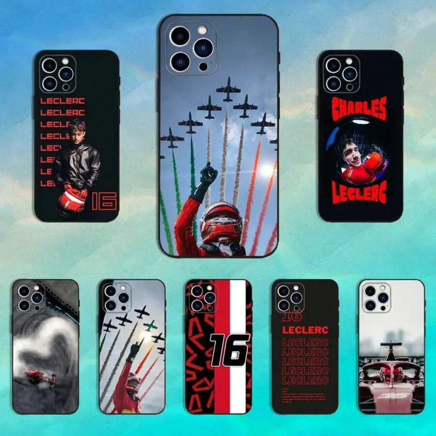Funda de teléfono F1 C-Charles L-Leclerc-16 compatible con  16,15,14,13,12,11 Plus, Pro Max, XS, X, XR, SE, Mini, 8, 7, funda de silicona suave negra, funda compatible con  17, funda de  17 Pro, funda de  17 Pro Max - z6 - Ver 1