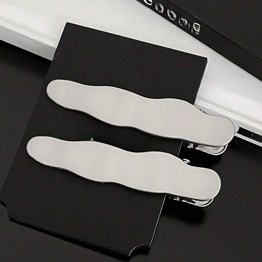 Minimalist Style Metallic Silver Wave Line Hair Clip Pair Geometric Rectangle Water Drop Duckbill Clip Bangs Clip New Metal Hair Accessories - Mì ăn liền - Xem 1