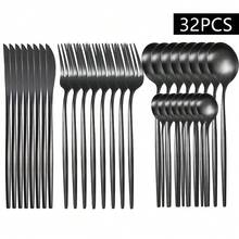 Bộ dao kéo thép không gỉ Bồ Đào Nha 16/24/32 món, dao bít tết, nĩa, thích hợp cho gia đình, nhà hàng, tiệc tùng, quà tặng ngày lễ - màu đen - Xem 11