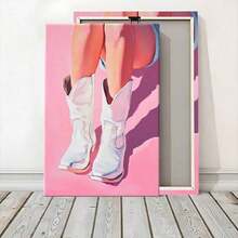 1pc Framed Canvas Wall Art, White Cowgirl Boots Art Print Canvas Poster Painting Wall Decor, Ideal Gift For Bedroom Living Room Hallway Dorm, Ready To Hang - Multicolor - View 4