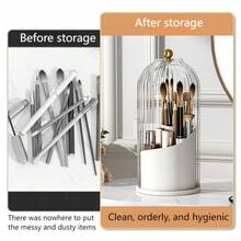 Caja de almacenamiento de maquillaje giratoria de 360°, transparente, caja de almacenamiento de escritorio, soporte para brochas de maquillaje, soporte para bolígrafos de escritorio, decoración del hogar, colgante de baño, caja de almacenamiento de maquillaje a prueba de polvo y resistente al agua, adecuada para tocador, baño, dormitorio, escritorio