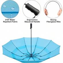 Paraguas de G4Free de 42465462 pulgadas, compacto, reversible, de viaje, con 10 varillas, resistente al viento y a la lluvia, doble capa, apertura y cierre automticos - Azul cielo + 54 inch - Ver 5