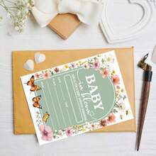 DFloral Baby Shower Invitation For Girl Baby In Bloom Baby Shower Invitation Wildflower Sage Green Baby Shower Party Invites Card 20 Invites With Envelopes 4"X6" - như hình ảnh - Xem 3