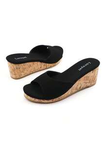 lunryet Womens Heeled Sandals  Wedge Sandals For Women Slip On Sandals For Women Wedge Heels Sandals Open Toe Slip On Mules Summer Dress Sandals MOODI-1 - 黑色 - 查看 8