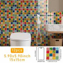 3.93x3.93inch/5.91x5.91inch/7.87x7.87inch, 12pcs Colorful Mosaic Style Peel And Stick Wall Decals, PVC Material Self-Adhesive Wall Stickers, Easy To Apply And Clean, Suitable For Bathroom, Kitchen, Laundry Room, Stairwell Wall Renovation