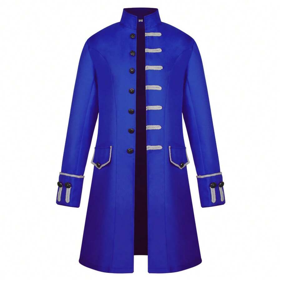 2025COS Vintage Men's Stand-Up Collar Long Sleeve Formal Wear, Role-Playing Costume, Stage Performance Outfit Cosplay Costume - 男裝淨面-藍色 - 查看 1