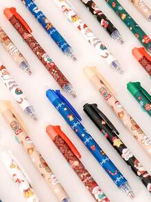 8/12 pezzi Penne cancellabili con stampa natalizia per studenti, regali di cancelleria natalizia di alta qualità, penne a punta sferica con funzione di cancellazione magica