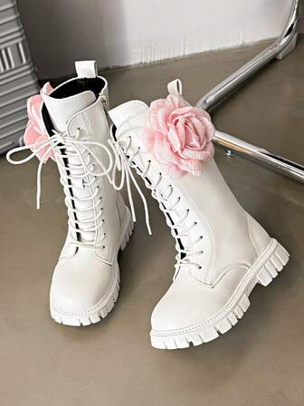 2025年新款甜美碎花儿童靴，中大童休闲平底马靴