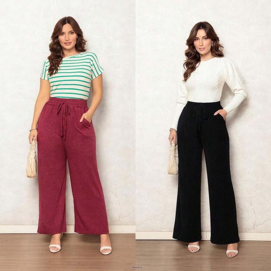 Kit 2 Women's Lanzinha Pants Winter Fashion Pantalona  2025 - hồng và đen - Xem 1