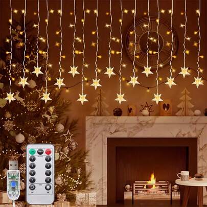 1 pieza Luces de cortina de carámbano con 96 LED con alimentación USB, 8 modos, luces de carámbano decorativas para el hogar, patio, dormitorio, fiesta, árbol de Navidad, ventana del dormitorio, boda, cumpleaños, decoración navideña