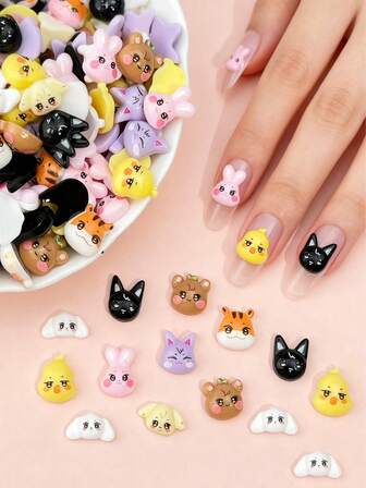 100PCSResin Mini Cartoon Cute Animal Nail Art Charms - Assorted Kawaii Pet Decorations For Nails, Cross