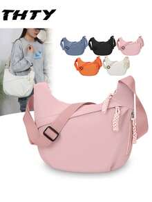 1 Stück Damen Mode Umhängetasche, ultraleicht gewebt mit Reißverschluss, große Kapazität, für Pendeln & Lässig, mehrlagig, Umhängetasche, Schule, einfarbig, minimalistisch, vielseitig, unisex