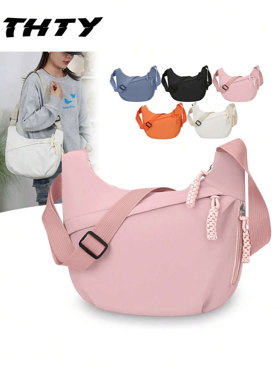 1 Stück Damen Mode Umhängetasche, ultraleicht gewebt mit Reißverschluss, große Kapazität, für Pendeln & Lässig, mehrlagig, Umhängetasche, Schule, einfarbig, minimalistisch, vielseitig, unisex