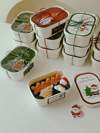 一套香氛蜡烛礼盒（随机手提袋），1支渐变粉色圣诞树蜡烛，手工大豆蜡烛，无烟蜡烛，礼品，纪念品，圣诞礼物，氛围装饰，家居装饰，餐桌装饰