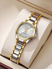 1 件女士优雅奢华简约数字刻度小表盘石英腕表配钢带（不含表盒） - 白色 - 查看 8