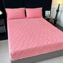 Set de lenjerie de pat din catifea, 3 buc., toamnă/iarnă, nou, moale și confortabil, cald și respirabil, instantaneu cald, husă de protecție anti-praf, set de cearșafuri cu elastic antiderapante, potrivit pentru dormitor, cameră de oaspeți, hotel. 1 cearșaf cu elastic + 2 fețe de pernă, inserția de pernă nu este inclusă. Potrivit ca și cadou de casă nouă pentru părinți, familie și prieteni sau ca și cadou textile pentru casă.