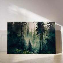 1pc Framed Canvas Wall Art, Watercolor Dense Forest Landscape Art Print Canvas Poster, Ideal Gift For Bedroom Living Room Hallway Dorm Wall Decor - White - View 3