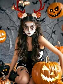 1件装嘉年华派对表演魅力驯鹿角头箍 - 鹿服装，角色扮演无羽毛驯鹿耳环圣诞节 - 卡其色 - 查看 5