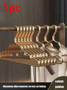 1/5/10pcs Golden Metal Hangers, Non-Slip Coat & Suit Hangers, Durable Wardrobe Organizer+For Dresses, Laundry Room Storage Solution Suitable For Suits & Coats, Space-Saving Stacking Dress Pants Shoes Jeans Boots Skirt,Spring,Minimalist,Summer Tops-Autumn Wardrobe Decorations - Wardrobe Storage - Clothes Storage Tools - Hangers