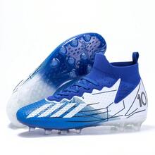 Fußball/Fußballschuhe für Herren & Damen, hochgeschnittene Spitze, geeignet für Outdoor-Rasen & Indoor, professionelle Trainingsschuhe mit rutschfesten Stollen - Blau-Weiß - Übersicht 2