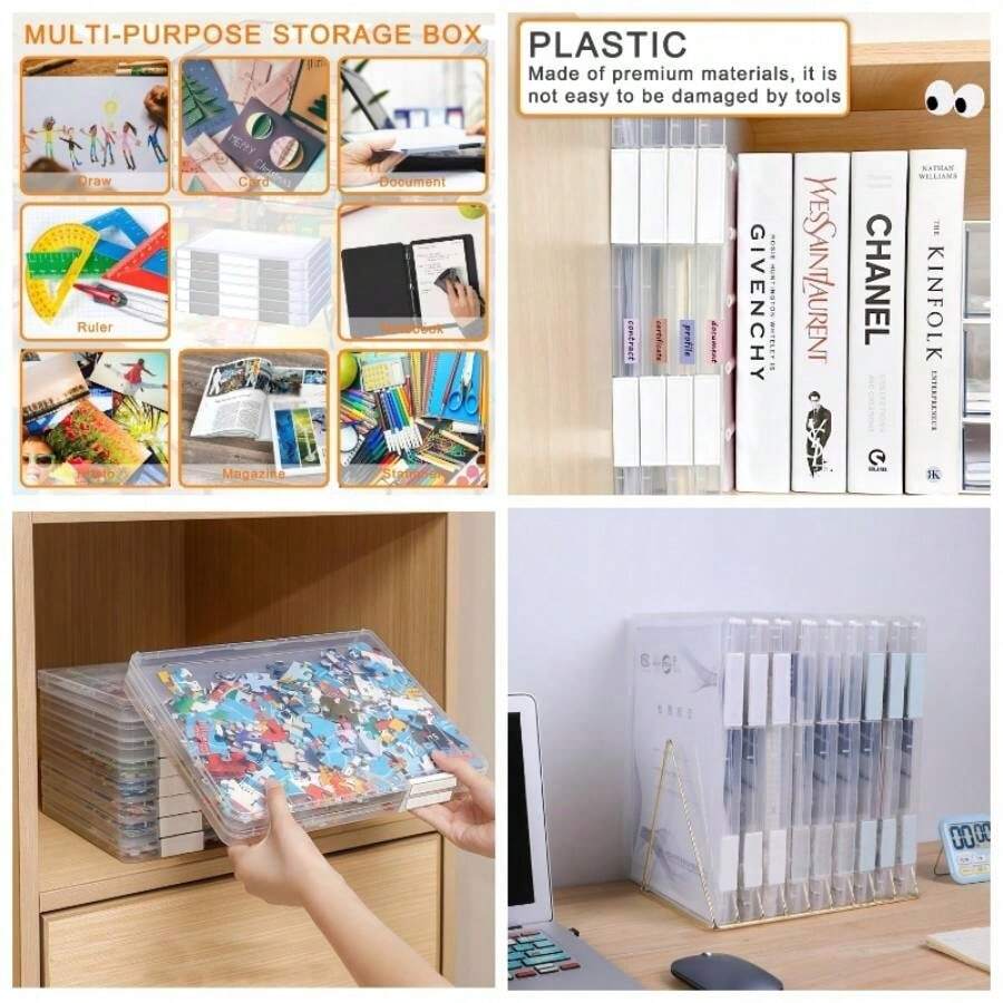 - 6 fundas transparentes A4 para proyectos porttiles, caja de almacenamiento de plstico para papel de cartas de 21.59x 27.94, cajas de almacenamiento de papel para lbumes de - Blanco - Ver 1