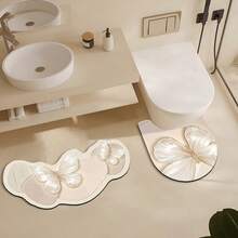 1/3pcs Bathroom Anti-Slip Absorbent Mat, Faux Pearl Butterfly Silica Gel Mat, Retro Pattern Bathroom, U-Shaped Toilet Mat, Washbasin Absorbent Foot Mat, 2.5mm Thickness Christmas Decor Kitchen Rug - Clear - View 3