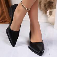 Elegant Women's High Heels, With Faux Leather Uppers, Soft And Comfortable Lining, Exquisite Block Heels, And Non-Slip Rubber Soles. Suitable For Both Formal And Everyday Wear. Local Warehouse. - màu đen - Xem 2