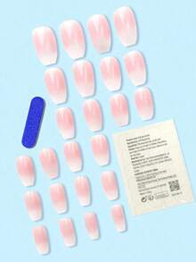 24Pcs Pink Gradient French Style Cute Minimalist Luxurious Nail Sticker Set, Elegant And Suitable For Holidays, Parties, Dates, And Everyday Wear Press On Nails Nail Supplies Nails NXJT - 淺粉色 - 查看 7